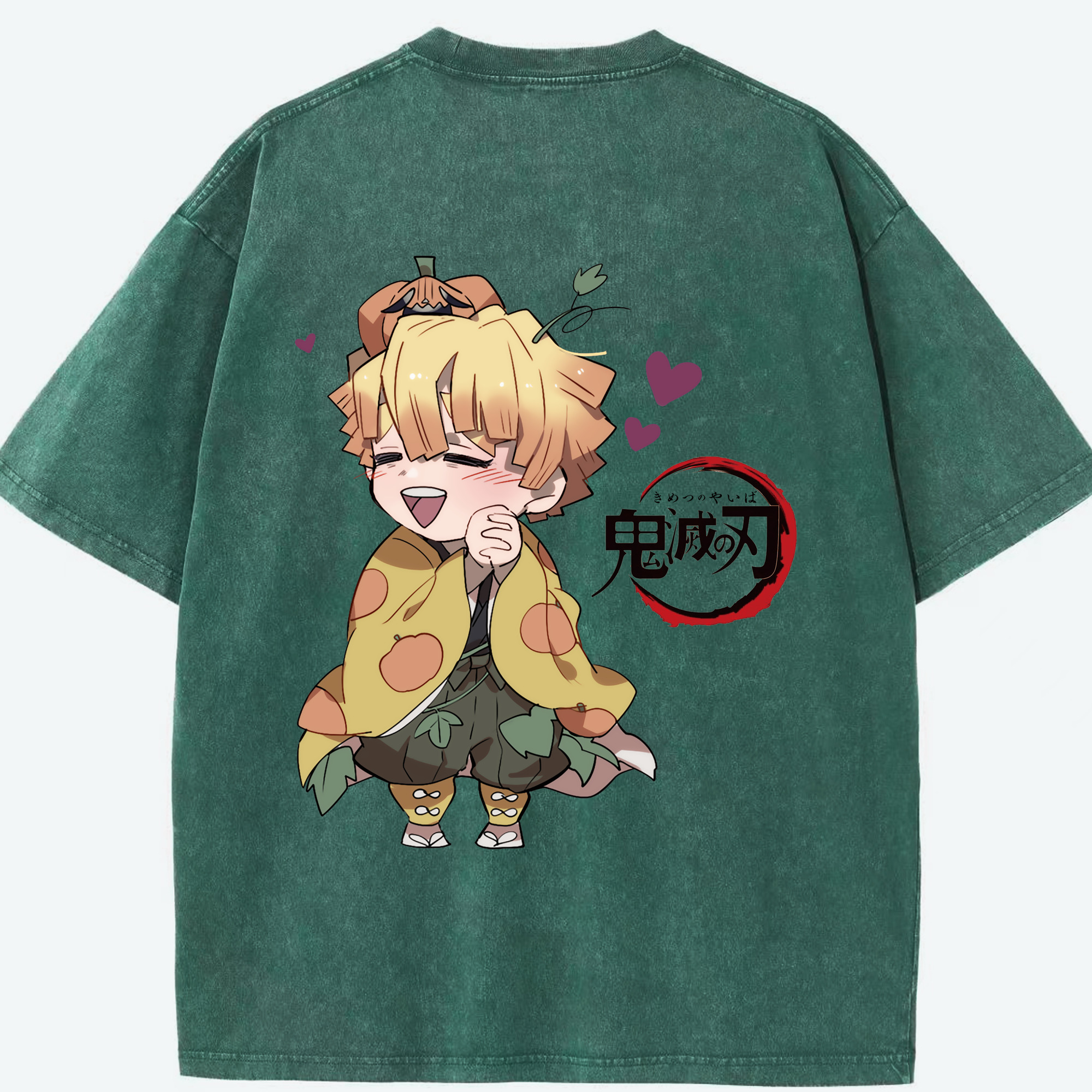 （画像用） 鬼滅の刃（きめつのやいば）我妻 善逸／あがつま ぜんいつ Agatsuma Zenitsu 綿100% ヴィンテージ風 半袖Tシャツ（背面プリント）